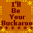 Pixelated orange background with repeated text "I'll Be Your Buckaroo" and yellow star-like symbols arranged in a pattern