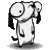 Pixelated cartoon dog with large eyes and floppy ears stands on a circular base, shifting poses