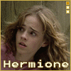 three showing Hermione, Harry, and Ron with static expressions beneath their names in pixelated text