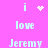 Pixelated text and symbols on a bright pink background with light blue elements, including 'i', 'love', 'Jeremy' and heart/sparkle icons.