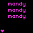 Pixelated pink text 'mandy' repeats across black background with scattered pink heart symbols in varying quantities per section.