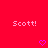 Red background with repeated white text 'Scott!' and pink heart symbols arranged in a pattern