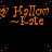 Orange 'Hallow ~ Kate' text repeats across a black background with scattered red dots, partially obscured by a gray rectangle in the bottom-right corner.