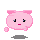 Pixelated pink pig-like character with small ears, black eyes, and a pink nose, shown in multiple expressions against a gray background.