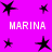 A static image with a bright pink background featuring multiple black star shapes and repeated white text "MARINA" in pixelated font.