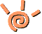 A pixelated orange spiral with black outlines on a gray background, showing motion blur effects in one frame.