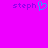 A bright pink background displays two instances of the text 'steph' in purple, with a blue pixelated heart symbol between them.