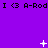 Purple background with repeated black text "I <3 A-Rod" and animated white pixel symbols changing across frames.