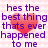 Pixelated text in purple letters on a pink background with two red hearts, reading 'hes the best thingandim just thats ever happened to me someone he found ............'