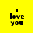 Yellow background with black text "i love you" and four variations of pink horizontal bars covering different parts of the text.