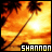 Sunset beach scene with palm trees and bright sun, text 'SHANNON' in yellow block letters at bottom of each frame.