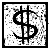A black-and-white animated sequence of a dollar sign icon with evolving pixelated distortion