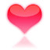 A pixelated red heart shape with a gradient fill, positioned above a faint pink reflection on a white background.