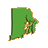 Green pixelated shape with brown and orange accents, featuring a partial face with white eyes and brown hair on the right side.