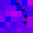 Pixelated heart shapes float against a shifting purple and blue background