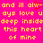 Yellow pixelated text on bright pink background with red heart symbol replacing 'love' in repeated phrase.