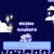 Pixelated static image with dark blue background, light purple horizontal bars, and a central figure in pastel colors.