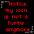 Red pixelated text on black background reads "Notice my icon is not a Turtle anymore" with white star and dotted border elements.