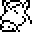 Black and white pixelated pattern with irregularly shaped black blocks scattered across a white background, forming an abstract composition.