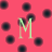 Six display stylized letters on alternating pink and green backgrounds with black circular accents
