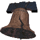 Animated sequence of a brown bell with a crack, showing progressive reduction in visible crack size
