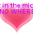 Pixelated pink hearts with purple text fragments on a white background, showing partial phrases like 'in the mix fits in the' and 'NO WHERE'.
