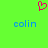 A bright green background features a pink pixelated heart symbol above two blue 'colin' text instances.