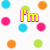 Pixelated text and colored circles on a white background with a gray rectangle in the bottom-right corner.