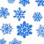 Pixelated snowflake pattern on white background with snowman wearing black top hat and blue checkered scarf.