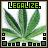 Green cannabis leaf graphic with 'LEGALIZE.' text above, displayed in a of animated frames showing pixel-level changes