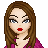 Pixel art contact sheet showing a female character with brown hair and red lips in multiple frames, accompanied by pink text phrases on white background.