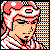 Pixel art portrait of a character with light skin, closed eyes, and a red-and-white checkered background featuring a white flower on the left side.