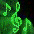 musical note icons in varying colors, each icon featuring a treble clef and two eighth notes on a dark background with gradient effects