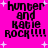 Pixelated text on bright pink background with white stars, showing 'hunter and Katie ROCK!!!' in four identical