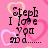 Pixelated text on a pink background with heart shapes, displaying 'Steph I love you so much...' and 'I hope you dance!' in black block letters.
