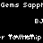 Pixelated text and symbols on a black background with white characters, including repeated 'Gems Sappi' and 'BJ' text elements.