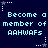 Pixelated text repeats 'Become a member of AAHWAFS' across a dark blue background with white star accents.