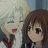 Two anime-style characters with light and brown hair in school uniforms, one with closed eyes and the other with open eyes, in a pixelated animation.