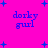 Bright pink background with blue pixelated text reading 'dorky girl' and scattered blue plus signs in a pattern