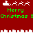 Red background with white pixelated Santa sleighs and reindeer, green 'Merry Christmas !!Christmas !!' text, and white cityscape-like borders.