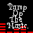 Pixelated text 'Pump Up The Music.' in white with red horizontal bars on black background, animated changes to bar positions.