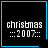 Four identical pixelated display 'christmas ::2007::' text with blue borders; two show a small heart and star symbol respectively