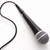 A pixelated black and white image of a microphone with a coiled cord against a white background.
