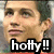 A four- shows a person with short dark hair and light skin, the top-left displaying text "hotty!!" over the image