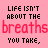 A 5x5 contact sheet of animated frames showing a pixelated text-based animation with repeated phrases on a pink background, where the word "breaths" changes color and position across frames while other text remains static.