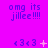 A bright purple background displays repeated text "omg its jillee!!!" with animated heart symbols changing from plus to star to cross and fading out.