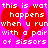 Pixelated red broken heart on bright pink background with white text reading 'this is wat this is wat happens when u run with a pair of sissors'