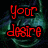 Red text on a dark green and blue pixelated background with visible digital noise.