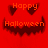 Red background with orange 'Happy Halloween' text and dark brown jack-o'-lantern face; two versions show different eye shapes.