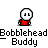 Pixelated character with white head and red torso in three of showing subtle facial expression changes